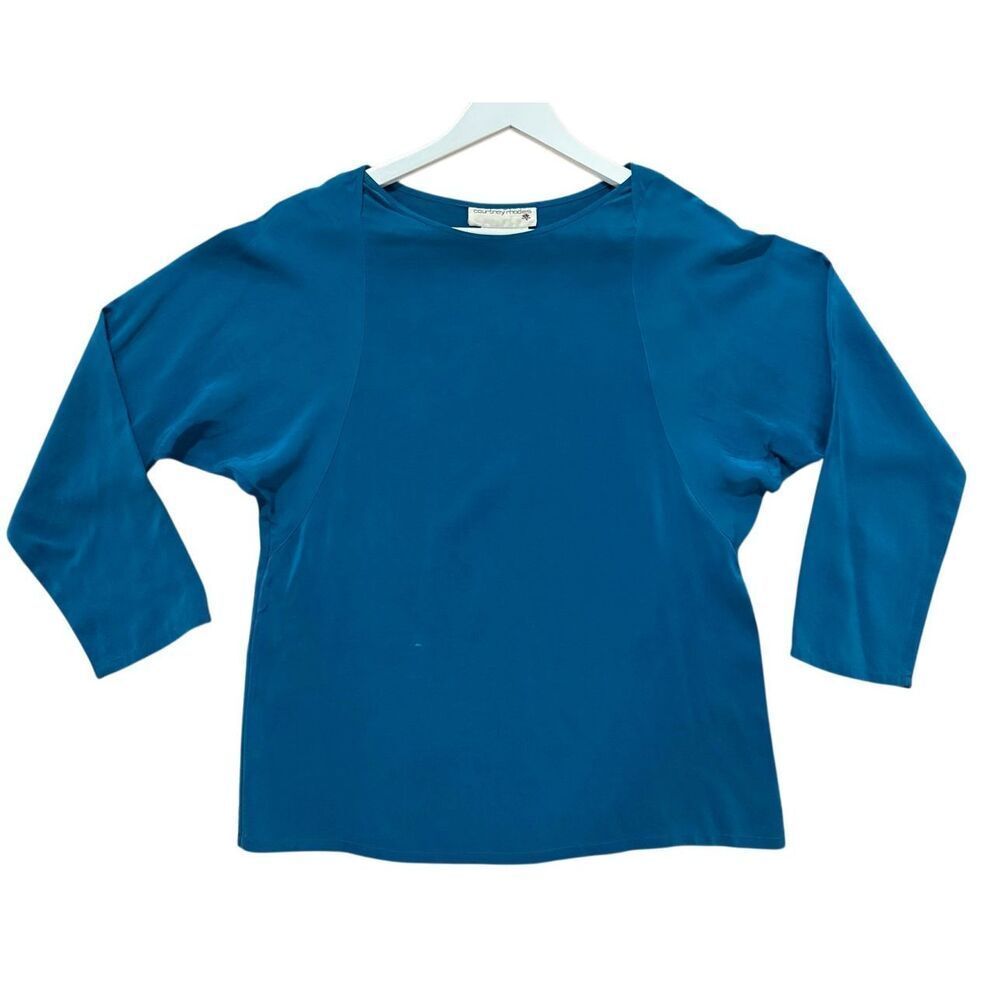 Courtney Rhodes Vintage 100% silk teal dolman sleeve blouse 6